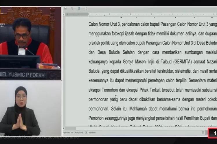 Hasil sidang putusan MK, AgiSaja dan Gogo-Helo didiskualifikasi (Tangkap layar YouTube)