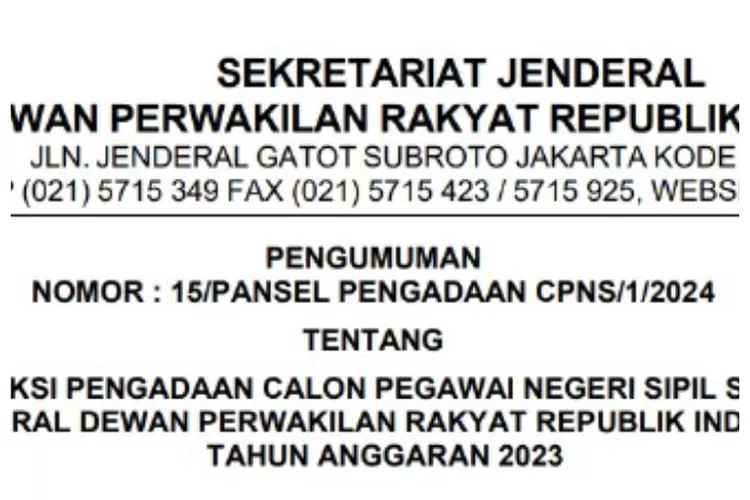 Pengumuman Hasil Seleksi CPNS Sekretariat Jenderal DPR RI 2023 Dan ...