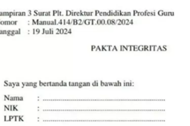 Link Download PDF Format Dan Contoh Pakta Integritas PPG Guru Tertentu ...