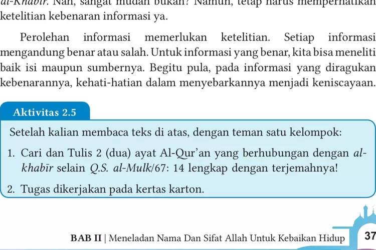 KUNCI JAWABAN PAI Kelas 7 SMP BAB 2 Aktivitas 2.5 Halaman 37, Ayat Al ...