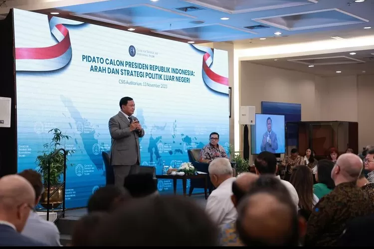 Prabowo Subianto saat berikan pidato di acara CSIS Indonesia (Instagram/@prabowo)