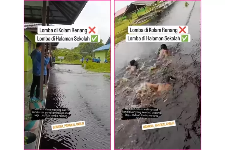 Keseruan lomba renang di halaman sekolah saat class meeting (Dok. Instagram @kabar_kobar)