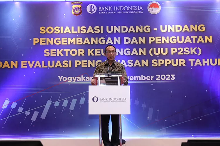 Kepala Perwakilan BI DIY, Ibrahim saat sosialisasi UU P2SK antisipasi KUPVA BB dan PJP layanan remitansi ilegal.  (Humas KPw Bank Indonesia DIY)