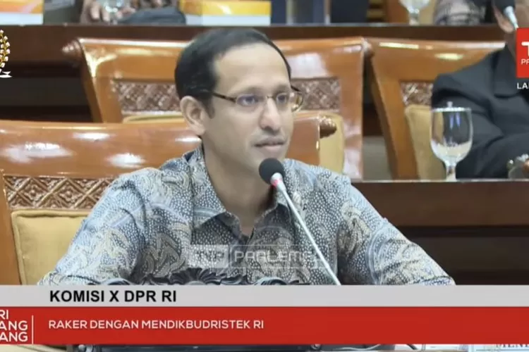 Tangkapan layar Menteri Pendidikan, Kebudayaan, Riset, dan Teknologi (Mendikbudristek) Nadiem Anwar Makarim dalam Raker bersama Komisi X DPR RI di Jakarta, Selasa (21/5/2024).  (ANTARA/Astrid Faidlatul Habibah)