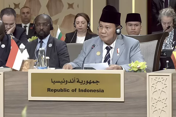 Prabowo saat bicara dalam Konferensi Tingkat Tinggi (KTT) tanggap darurat Gaza Palestina. (Tim Prabowo)
