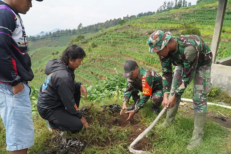 TNI dan warga menanam pohon dalam program TMMD Reguler ke-125 Kodim 0706/Temanggung.  (Dok )