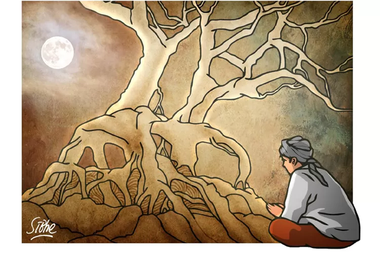 Ilustrasi  Cerita misteri pohon punden mistik 1, dipercaya merupakan pintu penghubung alam gaib (Sibhe)