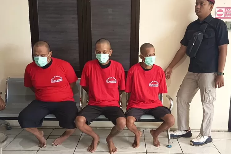 Para tersangka peredaran pil Yarindo.  (Abdul Alim )