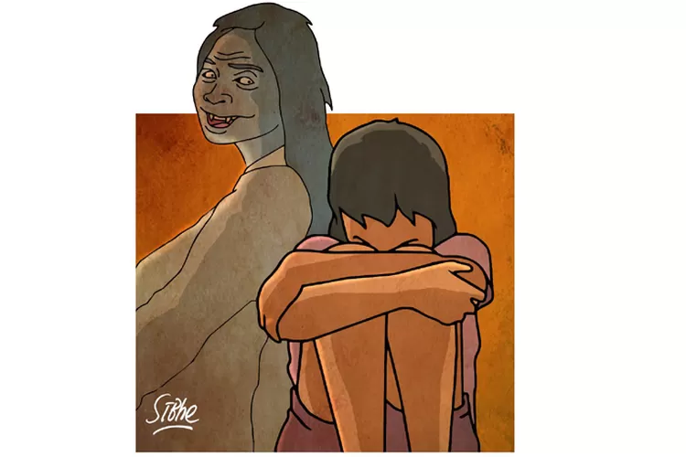 Ilustrasi Cerita misteri Si Upik digondol wewe 3, terdengar tangis di bawah pohon gayam pinggir kampung (Sibhe)