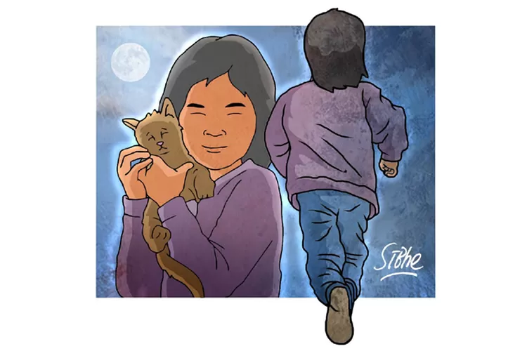 Ilustrasi Cerita misteri Si Upik digondol wewe 4, stres karena tidak bisa bermain dengan kucing kesayangan (Sibhe)