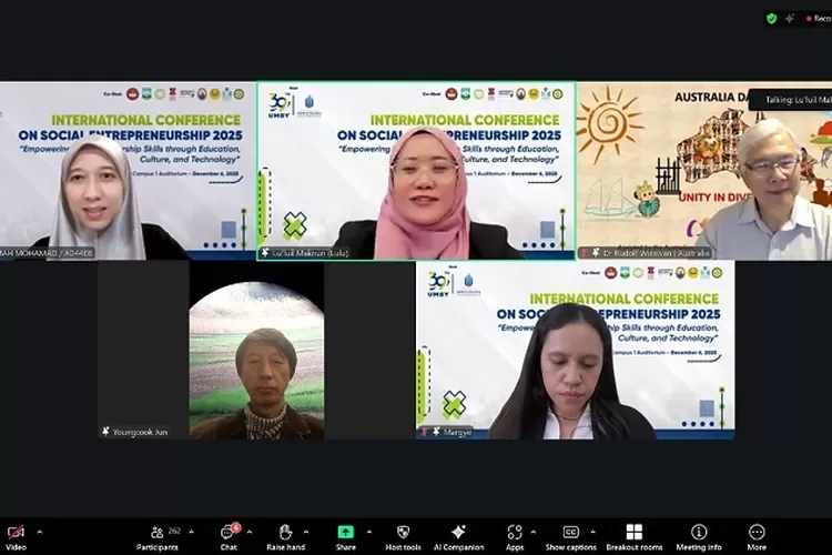 Tangkapan layar saat konferensi internasional kewirausahaan yang diinisiasi UMBY.  (Dok.UMBY)