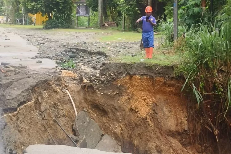 Petugas BPBD Kota Jayapura melakukan peninjauan bencana longsor di Distrik Jayapura Selatan pada Kamis (11/12/2025) ( ANTARA/HO-Humas Polresta Jayapura Kota)