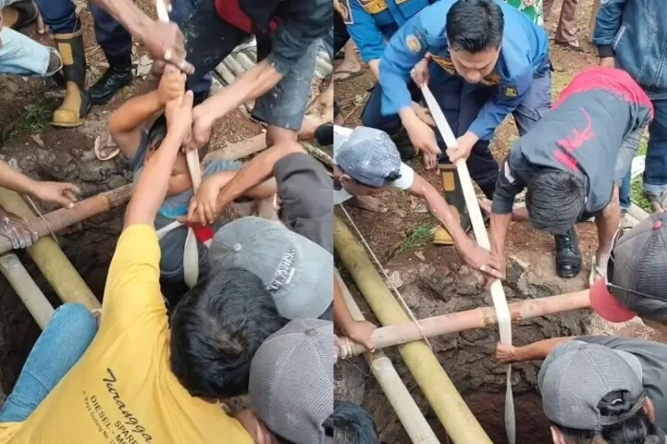 Momen penyelamatan bocah jatuh ke sumur sedalam 10 meter di Sukabumi viral di TikTok, selamat berkat aksi cepat Damkar. (purwakarta online)