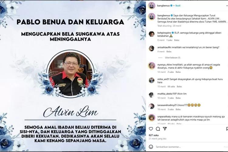 Ilustrasi Alvin Lim yang meninggal dunia pada 5 Januari 2025, mendapat ucapan duka dari rekan sesama pengacara, Pablo Benua dan Krisna Murti (X/@iHateSlow666)