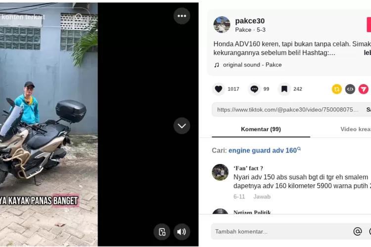 Honda ADV 160 dinilai tangguh, tapi masih punya kekurangan. Netizen keluhkan jok keras dan getaran di mesin awal. (Instagram @pakce30)