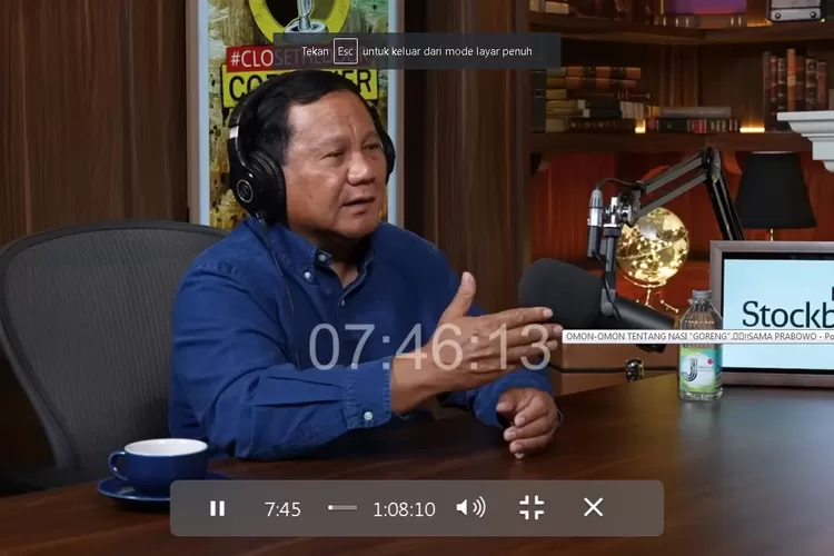 Prabowo Subianto saat menjadi bintang tamu dalam podcast Deddy Corbuzier yang tayang di channel YouTube @Deddy Corbuzier, Selasa (13/2/2024).