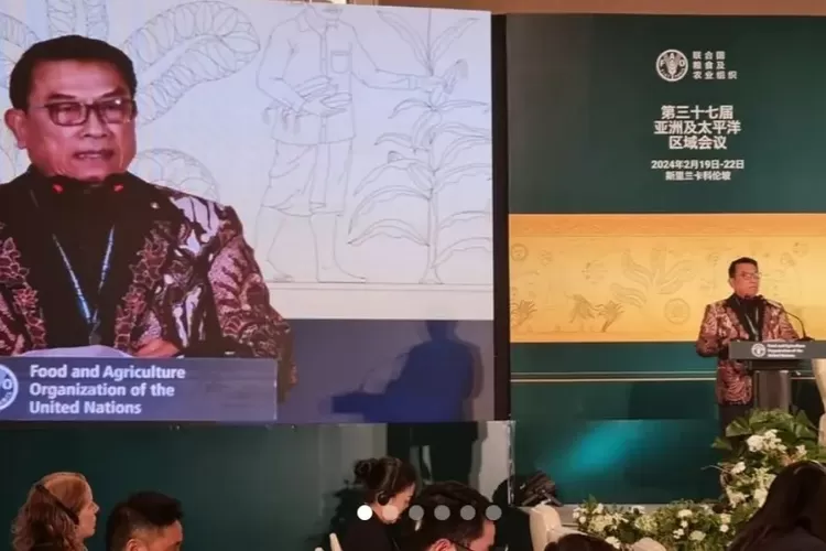 Kepala Staf Kepresidenan Moeldoko di acara konferensi FAO (organisasi pangan dan pertanian PBB) Asia Pasifik. Moeldoko tak hadir dalam acara pelantikan Agus Harimurti Yudhoyono (AHY) sebagai Menteri ATR.