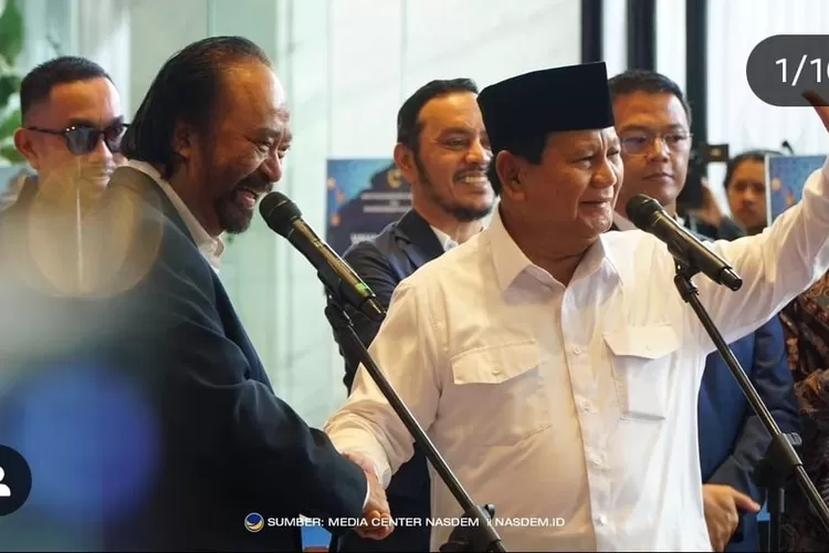 Prabowo Subianto dan Surya Paloh. Hari ini, JUmat (22/3/2024), Prabowo melakukan kunjungan ke Nasdem Tower yang merupakan 'markas besar' Partai Nasdem.