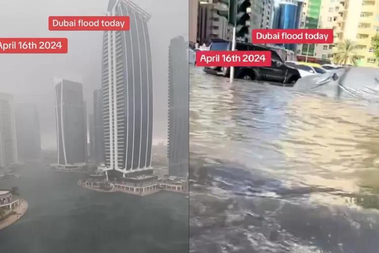 Kota Dubai tenggelam diterjang bajir akibat terjangan hujan badai pada Selasa 16 April 2024.