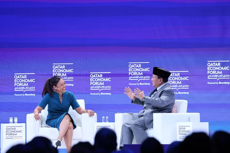 Prabowo saat tampil sebagai pembicara di Qatar Economic Forum di Doha pada Rabu, 15 April 2024. 