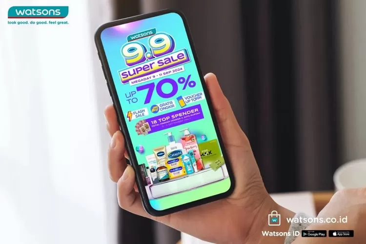 Dapatkan diskon hingga 70% dalam Watsons 9.9 Super Sale! Promo menarik dan voucher spesial dari 9-11 September 2024. Buruan! (Watsons / HukamaNews.com)