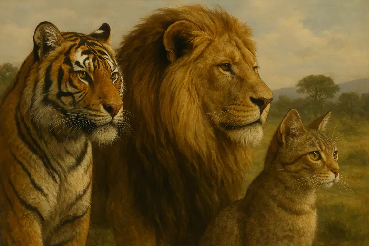 Ilustrasi evolusi kucing, singa, dan harimau dari nenek moyang purba hingga bentuk modern saat ini. (HukamaNews.com)