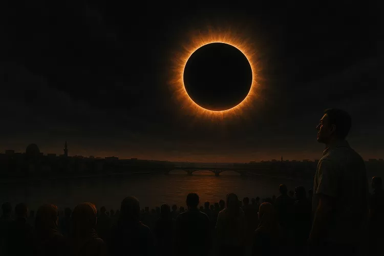 Ilustrasi: Fenomena langka Gerhana Matahari total 2027 bakal disaksikan di 5 negara Arab, jadi yang terpanjang di abad ke-21. (HukamaNews.com)