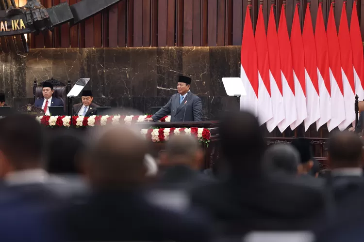 Prabowo Subianto berpidato di sidang tahunan DPR MPR 2025 (Hukamanews.com / sekretariat negara)