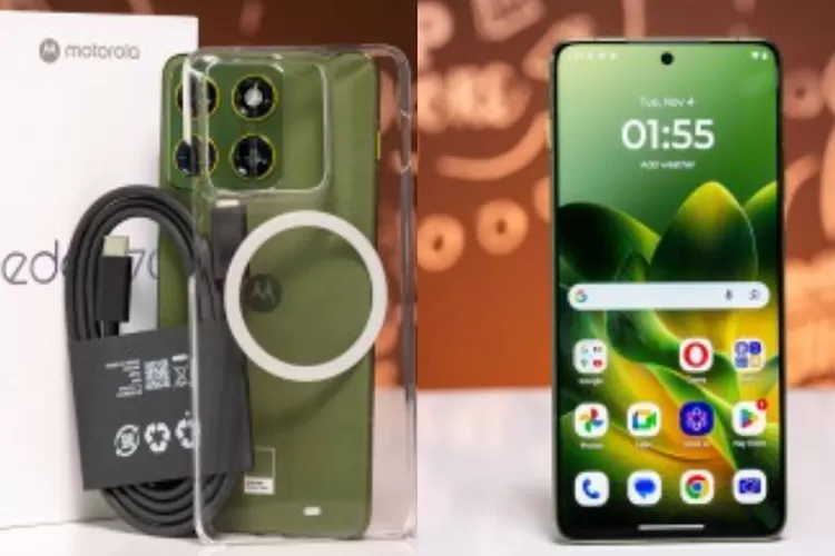 Motorola Edge 70 tampil elegan dengan warna Bronze Green dan tekstur premium berbahan nylon. (HukamaNews.com / Motorola)