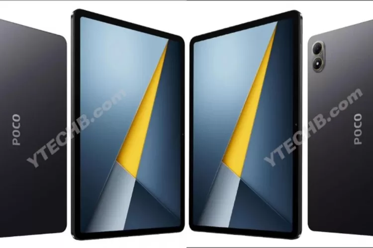 Render Poco Pad M1 warna biru dan abu dengan layar besar dan desain tipis. (HukamaNews.com / Net)