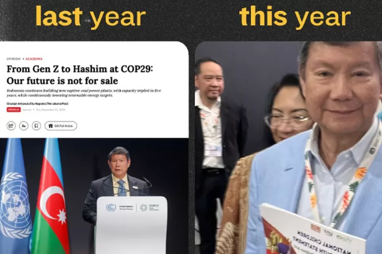 Ilustrasi kritik publik terhadap penghargaan Fossil of the Day untuk Indonesia. (HukamaNews.com / Instagram @climaterangersjakarta)