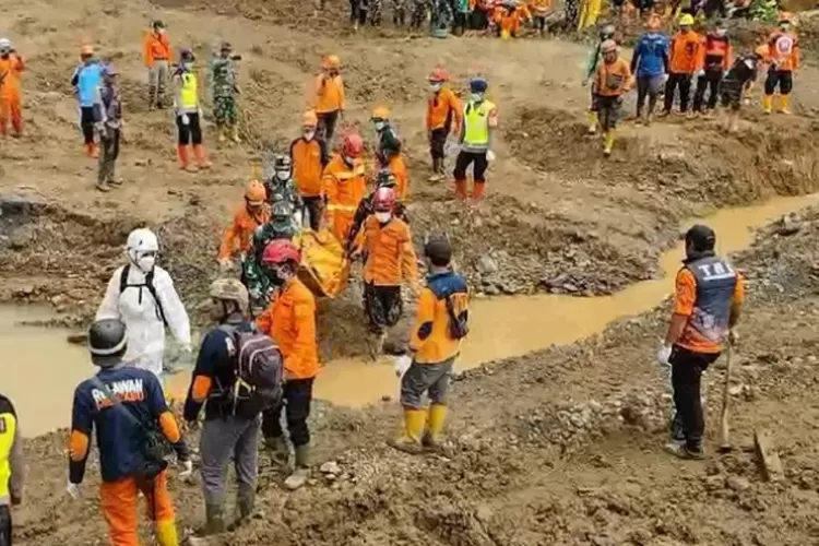 Tim SAR mencari korban longsor Banjarnegara dengan alat berat dan anjing pelacak. (HukamaNews.com / BNPB)