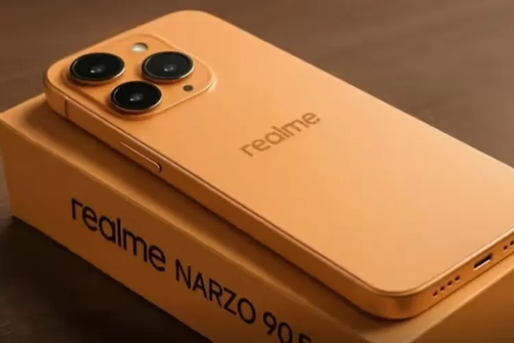 Tampilan bocoran desain Realme Narzo 90 warna Victory Gold. (HukamaNews.com / GSM arena)