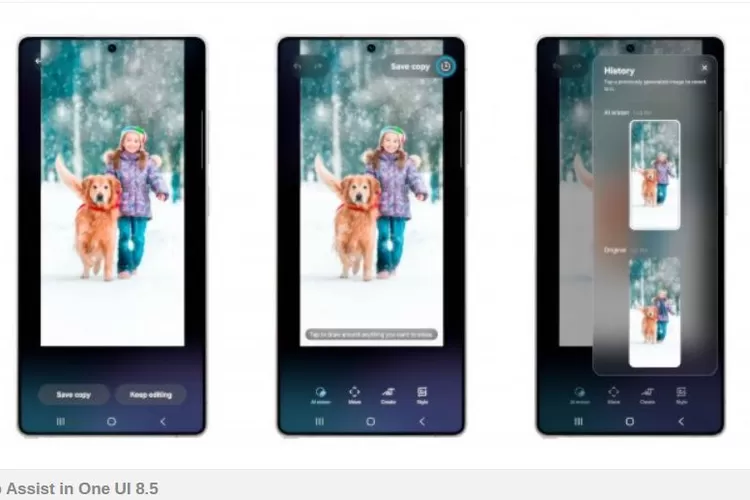 Tampilan fitur Photo Assist di One UI 8.5 Samsung Galaxy. (HukamaNews.com / GSM arena)