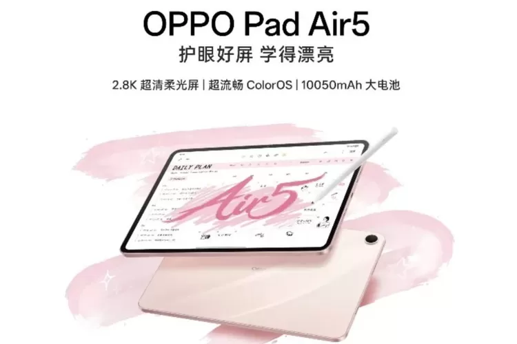 Desain Oppo Pad Air 5 dengan warna Starlight Pink dan Space Grey. (HukamaNews.com / Oppo)