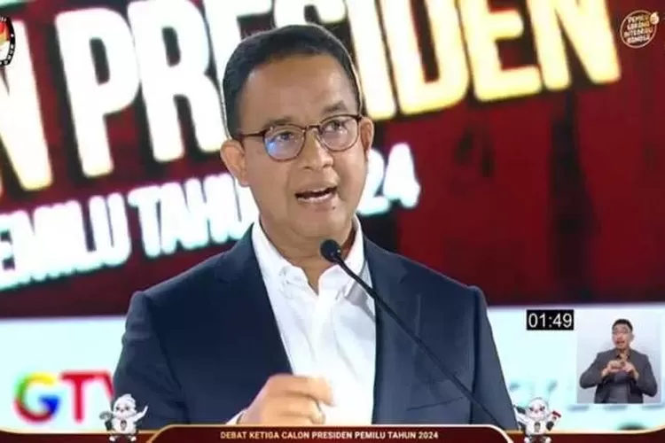 Penguatan peran Indonesia di ASEAN: Anies Baswedan tawarkan solusi untuk konflik Laut China Selatan dalam debat capres Pemilu 2024. (YouTube KPU RI / JakartaInsider.id)