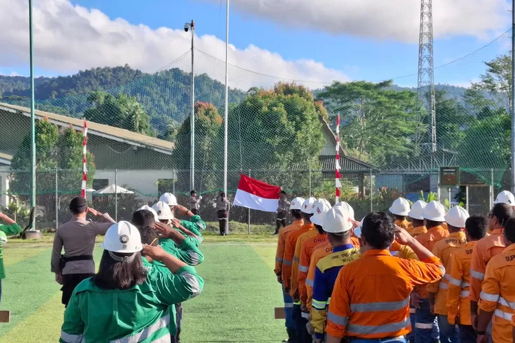Upacara HUT RI ke-79 oleh PT NHM di Tambang Emas Gosowong.