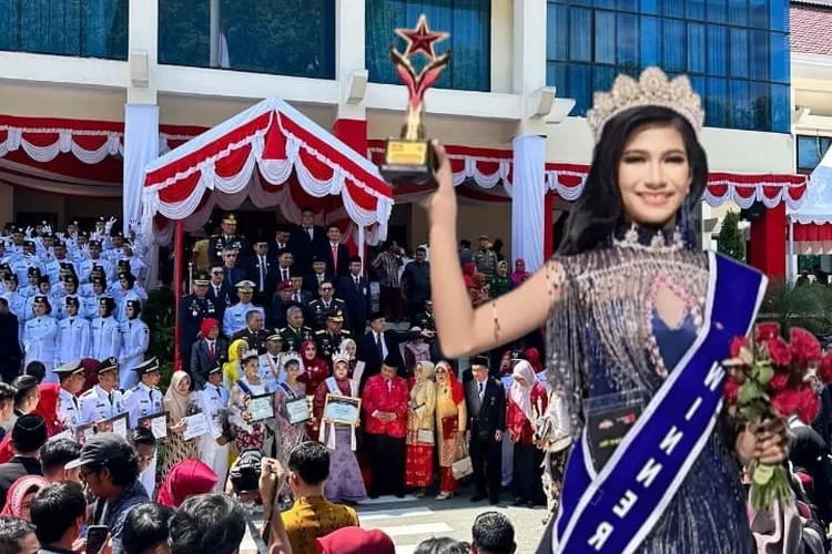 Gubernur Sulteng Rusdy Mastura bersama peserta upacara HUT Kemerdekaan RI ke-79 di kantor gubernur di Jalan Sam Ratulangi Palu saat berfoto bersama dengan anak-anak dari Yayasan Dey Ante Yojo Pageant usai upacara kemerdekaan RI, Sabtu 17 Agustus 2024. Foto insert: Anata Ndey Nuruljannah. 