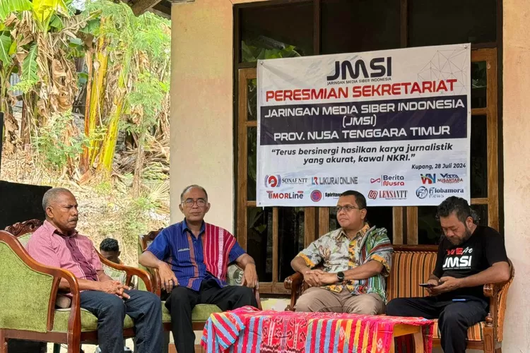 Melki Laka Lena menghadiri acara peresmian Sekretariat Bersama (Sekber) Jaringan Media Siber Indonesia (JMSI) Provinsi Nusa Tenggara Timur (NTT) di Kelurahan Maulafa, Kota Kupang, Minggu (29/7/2024).