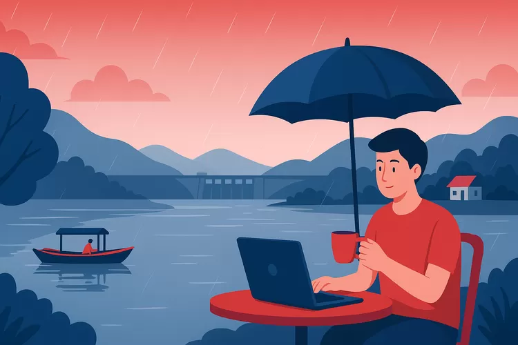 Gerimis lembut di Waduk Jatiluhur memantulkan tenang yang sulit dilupakan. Foto/Bogorinsider.com (Foto/Bogorinsider.com)