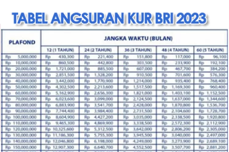 Tabel Angsuran KUR BRI 2023 Plafon 200 Juta, Cicilan Mulai Rp 3 Jutaan ...