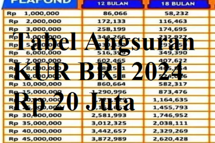 Tabel Angsuran KUR BRI 2024 Rp 20 Juta, Cicilan Mulai Rp366 Ribuan ...