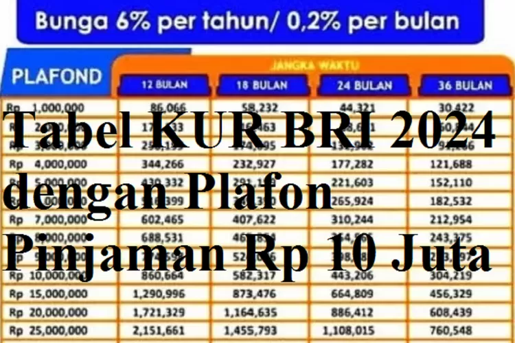 Tabel KUR BRI 2024 Dengan Plafon Pinjaman Rp 10 Juta, Cicilan Mulai Rp ...