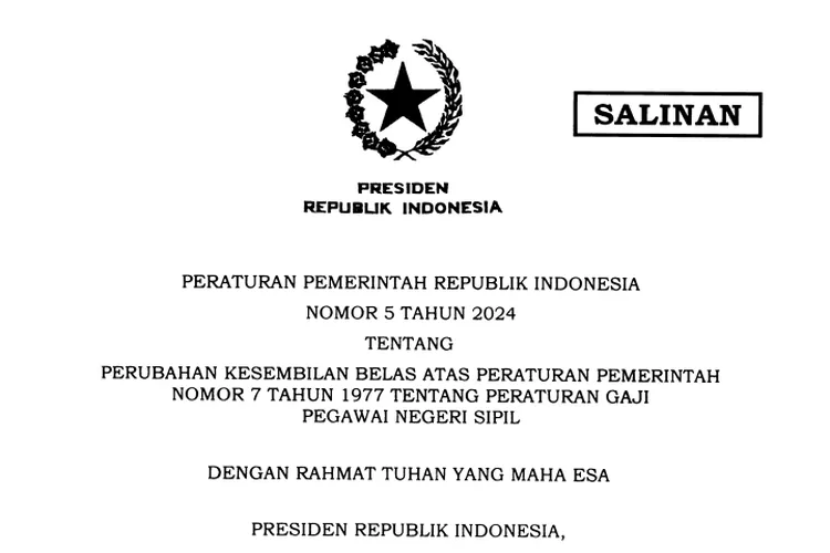 HORE!! Berlakunya PP No 5 Tahun 2024 Tentang Gaji PNS, Berikut Tabel