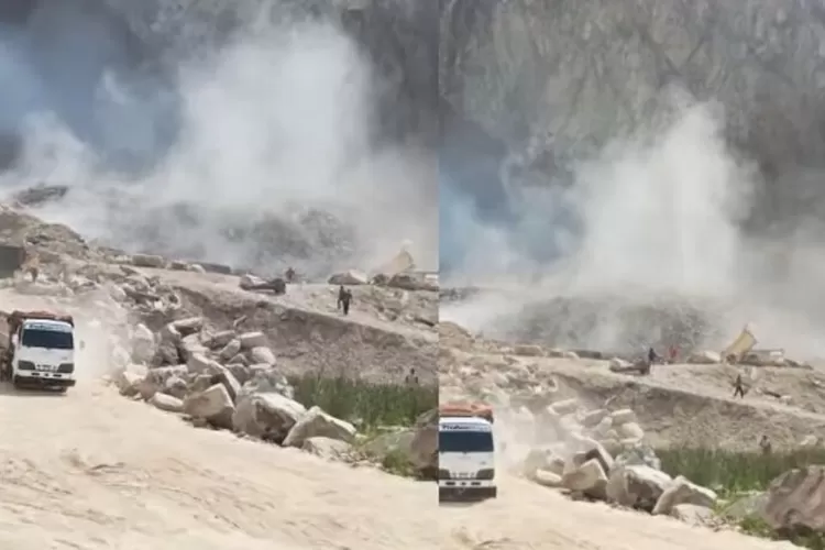 Tangkapan layar tragedi longsor di kawasan batu alam Gunung Kuda Cirebon. (facebook/MamathUni)