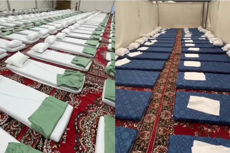 Potret kasur di dalam tenda untuk jemaah haji Indonesia di Arafah. (Instagram/kemenag_ri)