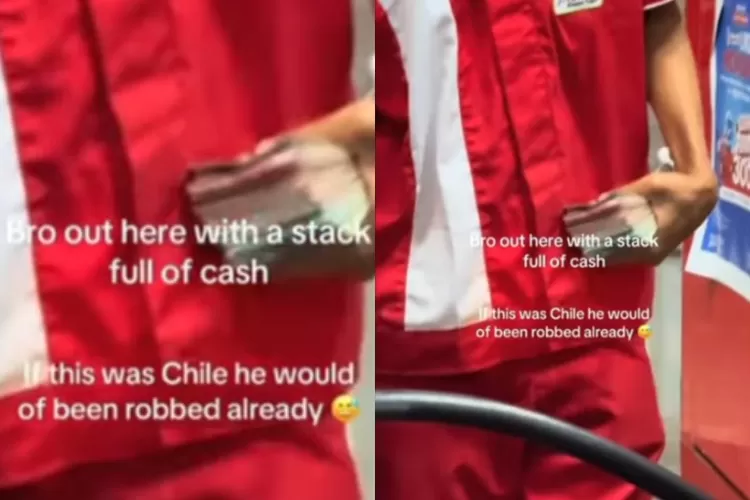 Tangkapan layar video viral terkait bule yang menyoroti pegawai SPBU pegang uang gepokan.  ((Instagram.com/@jakarta.keras))