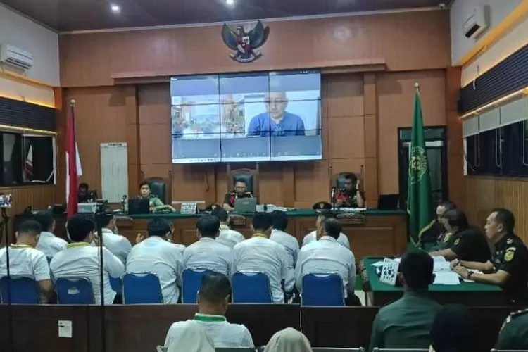 Persidangan kasus penembakan terhadap 3 polisi Lampung yang menjerat terdakwa Kopda Bazarsah di Pengadilan Militer Palembang, Sumatera Selatan.  ((Dok. Sumsel Polri))