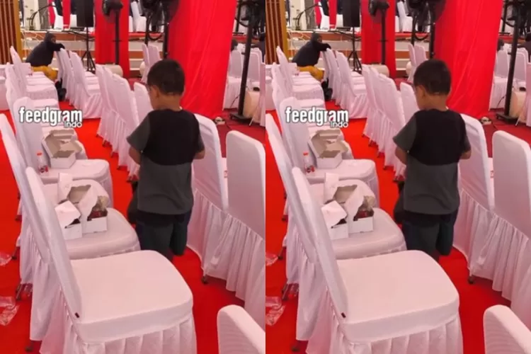 Postingan viral bocah di Gowa yang diduga pungut sisa makanan pejabat usai acara peringatan HUT RI ke-80.  ((Instagram.com/@feedgramindo))