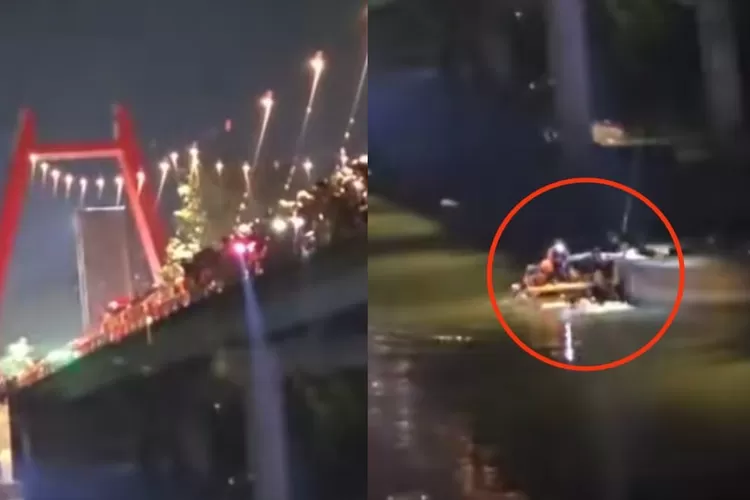 Tangkapan layar proses evakuasi mahasiswa UNM yang terjatuh di Jembatan Kembar, Sulawesi Selatan. (TikTok/vycarijodoh)